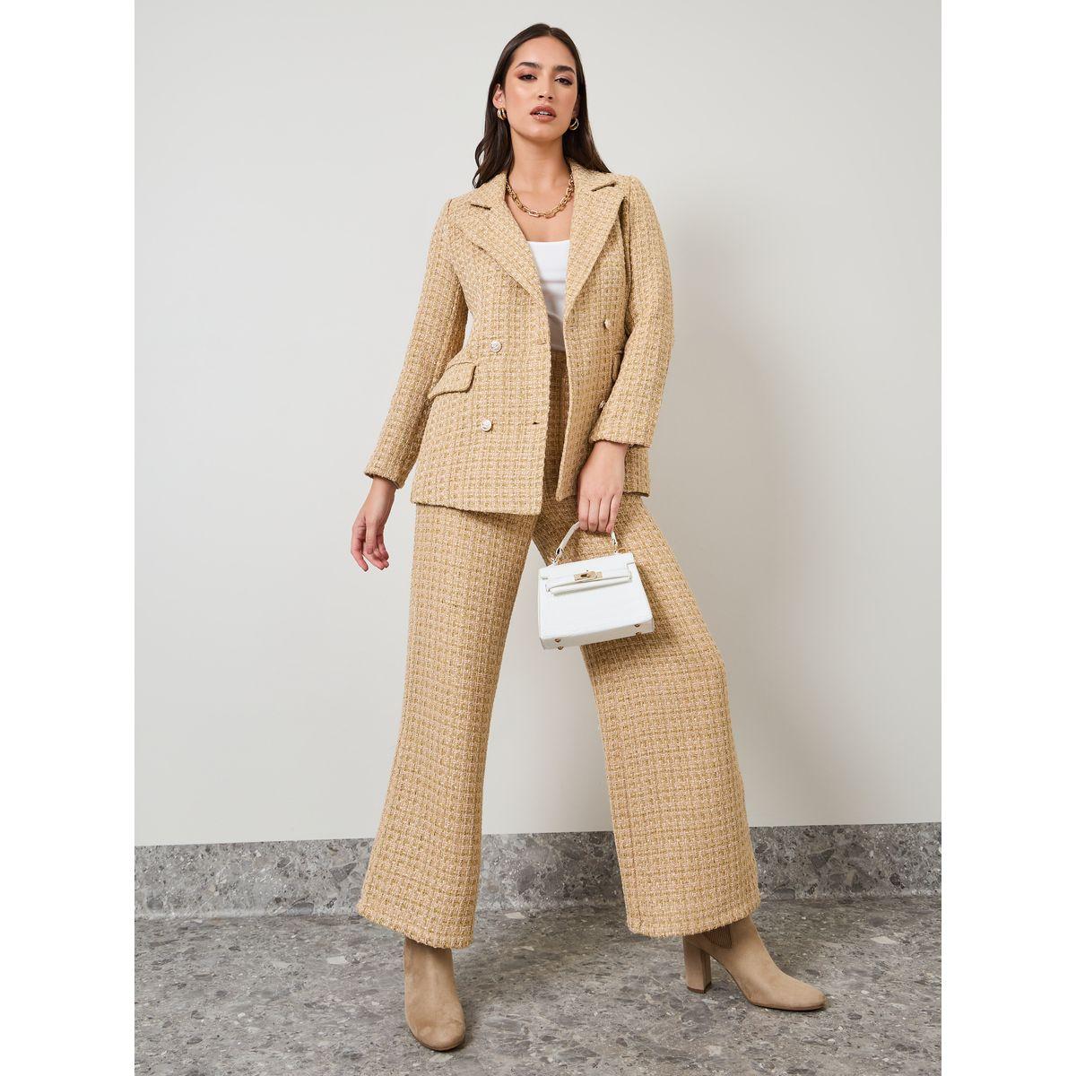 Styli Regular Fit Longline Double Breasted Tweed Blazer-women-clothing-coatsandjackets-blazers-image-2