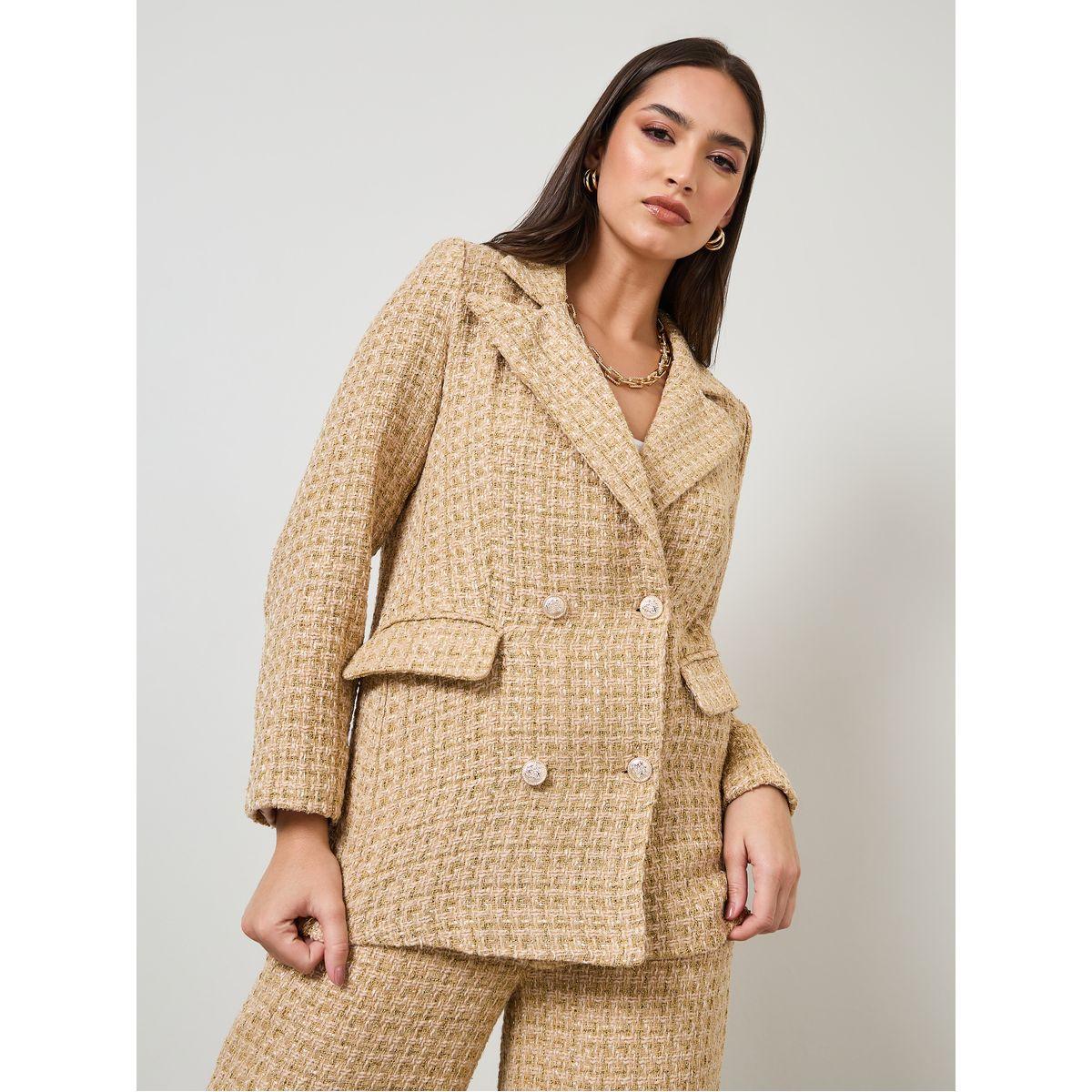 Styli Regular Fit Longline Double Breasted Tweed Blazer-women-clothing-coatsandjackets-blazers-image-3