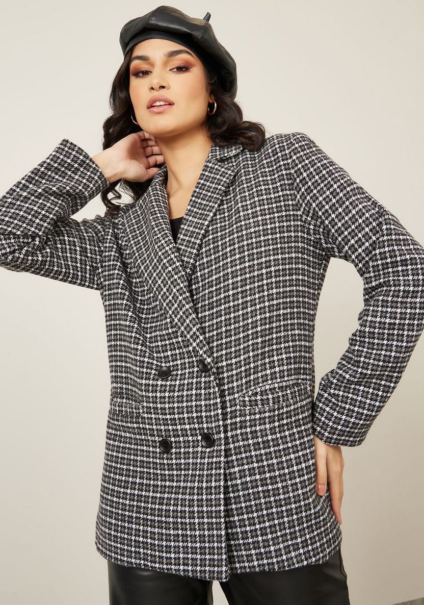 Shop Styli Oversized Houndstooth Pattern Double Breasted Blazer