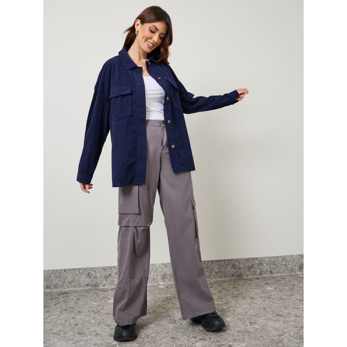 Styli Oversized Longline Corduroy Shacket-women-winterwear-coatsandjackets-jackets-image-2