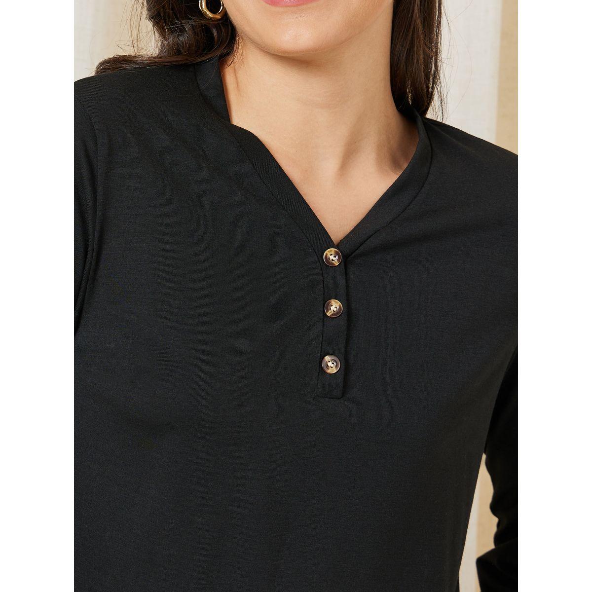 Styli Unwind Solid Placket Tee & Brushed Check Piped Pyjama Set-women-clothing-nightwear-pyjamas-longsets-image-4