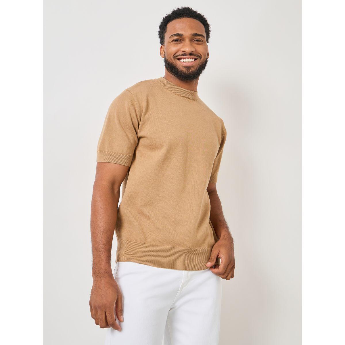 تيشيرت محبوك بنسيج ميلانج-men-clothing-tshirtsandpolos-tshirts-image-1