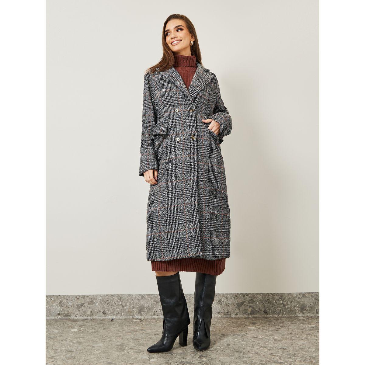 Styli Houndstooth Pattern Wool Like Double Breasted Midi Coat-women-clothing-coatsandjackets-coats-image-3