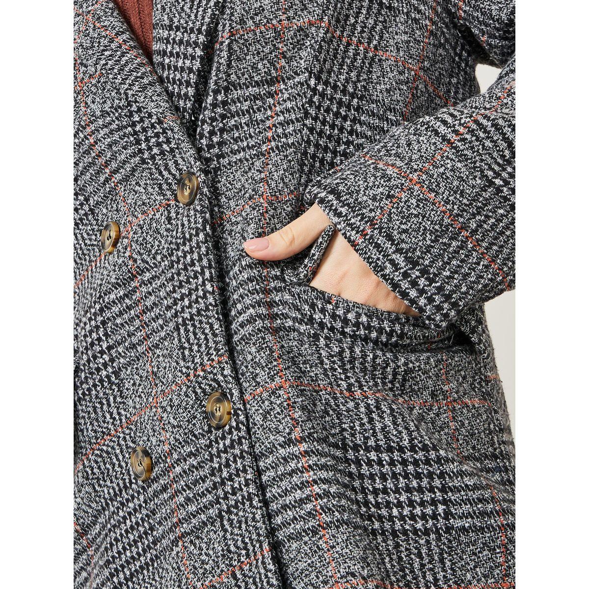 Styli Houndstooth Pattern Wool Like Double Breasted Midi Coat-women-clothing-coatsandjackets-coats-image-4