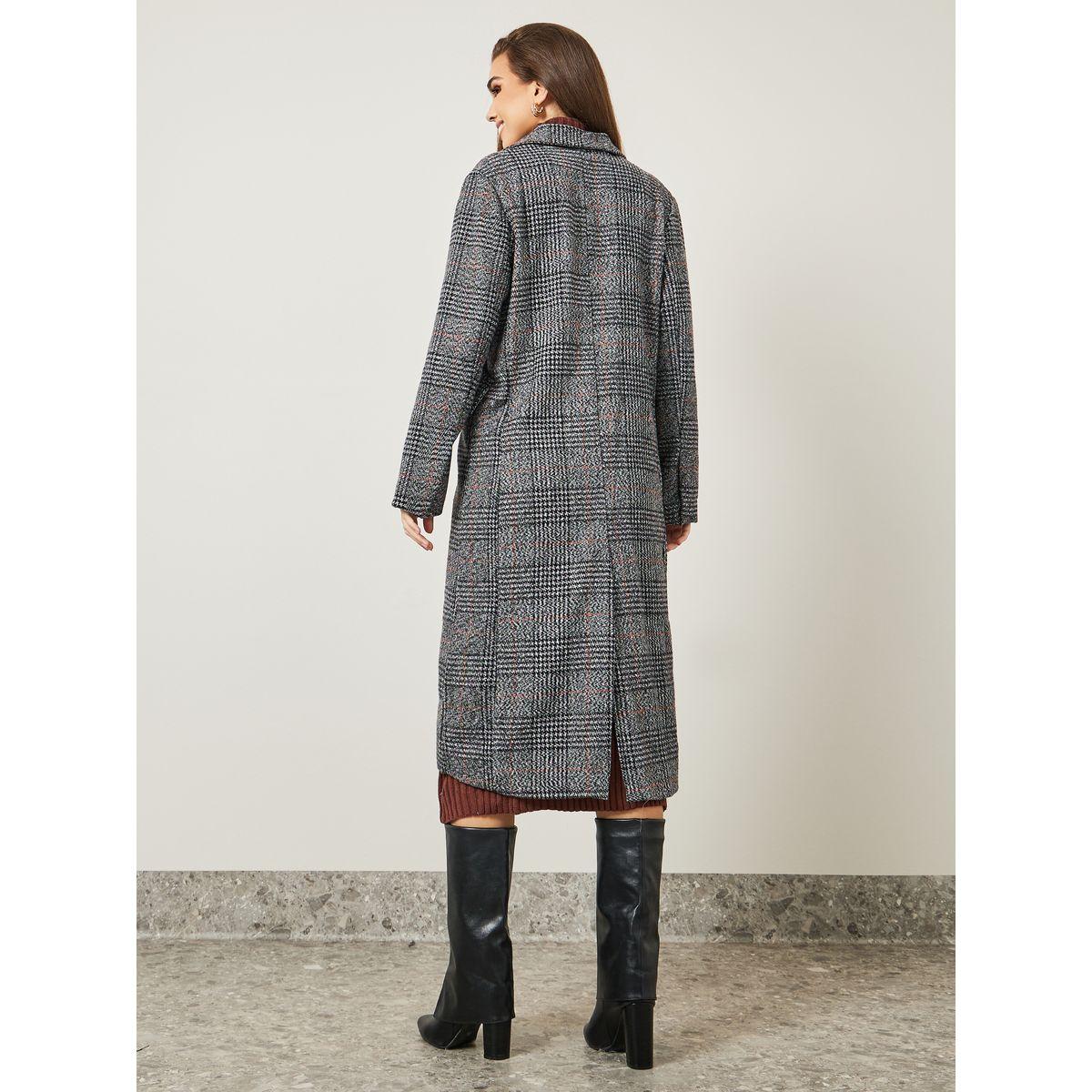 Styli Houndstooth Pattern Wool Like Double Breasted Midi Coat-women-clothing-coatsandjackets-coats-image-5
