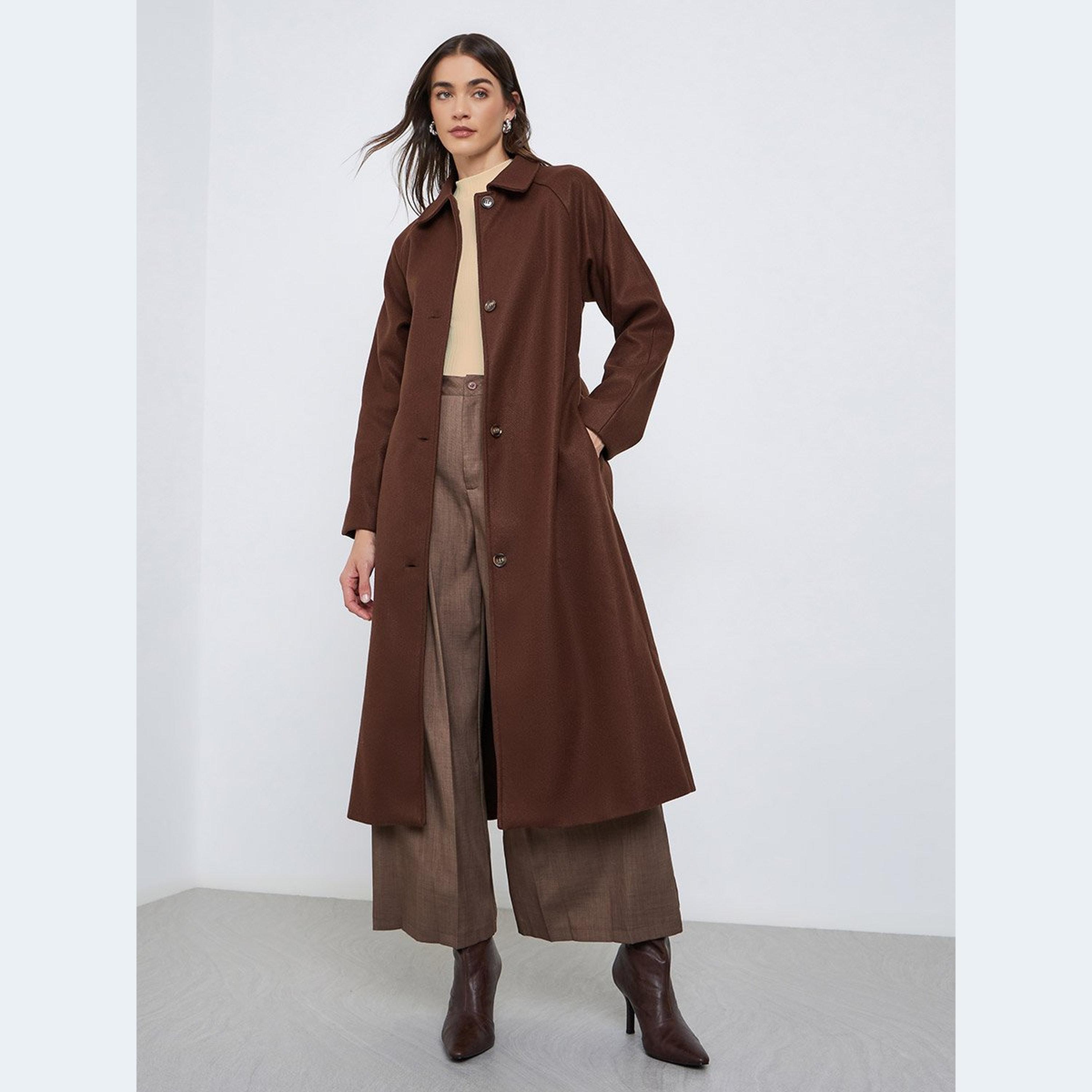 Styli Coffee Brown Midi Button Coat-women-clothing-coatsandjackets-coats-image-1