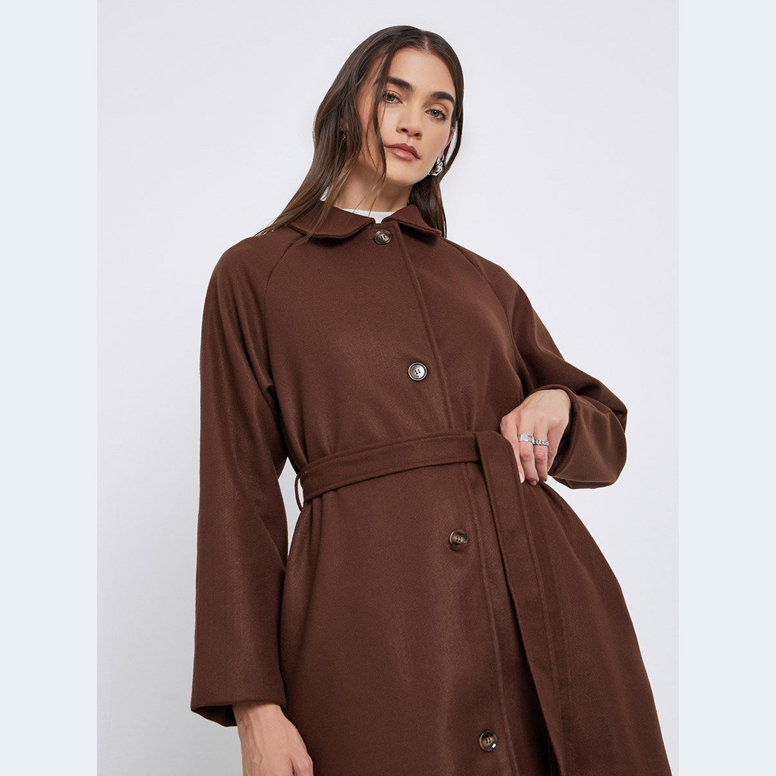 Styli Coffee Brown Midi Button Coat-women-clothing-coatsandjackets-coats-image-2