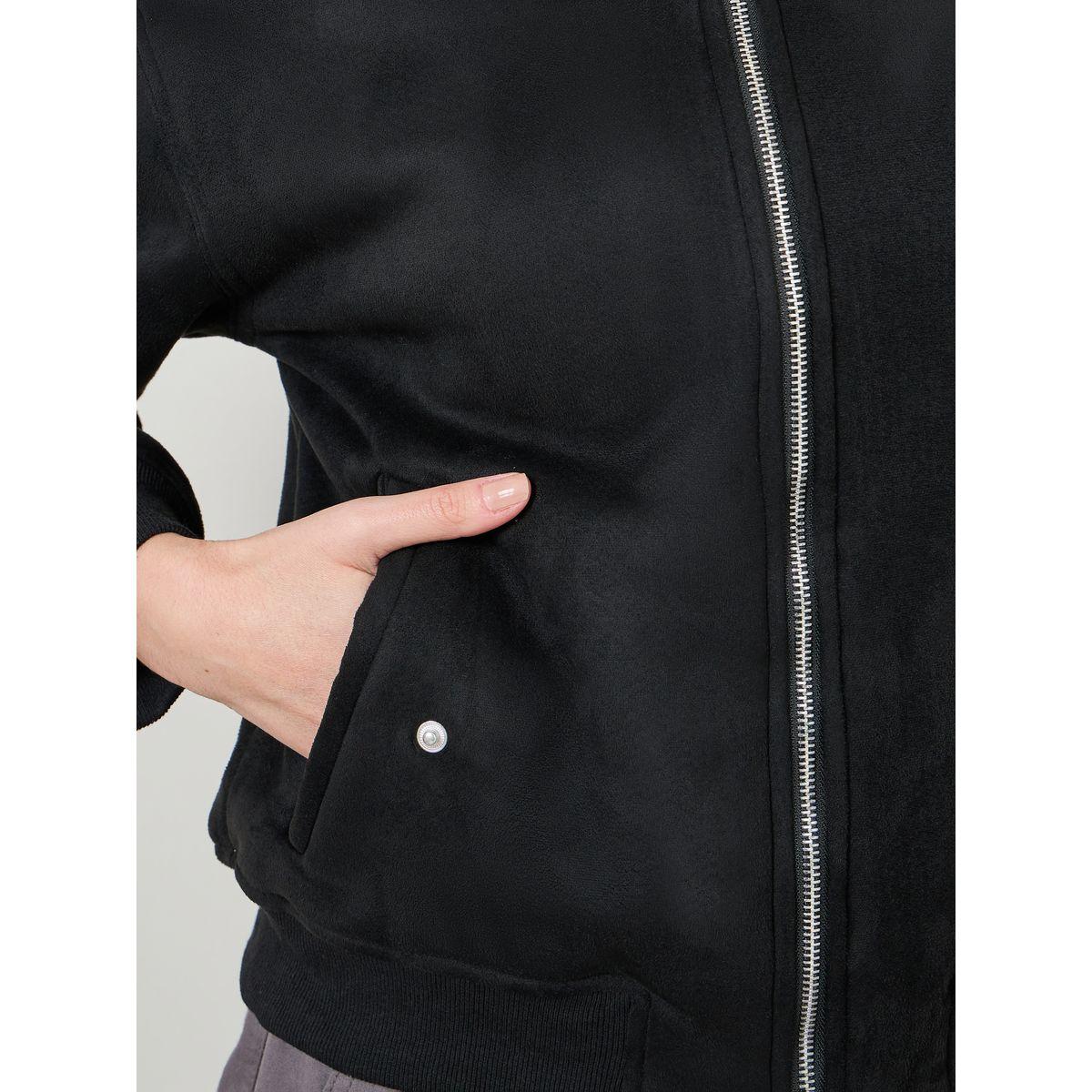 Styli Suede High Neck Bomber Jacket With Faux Fur Collar-women-winterwear-coatsandjackets-jackets-image-5