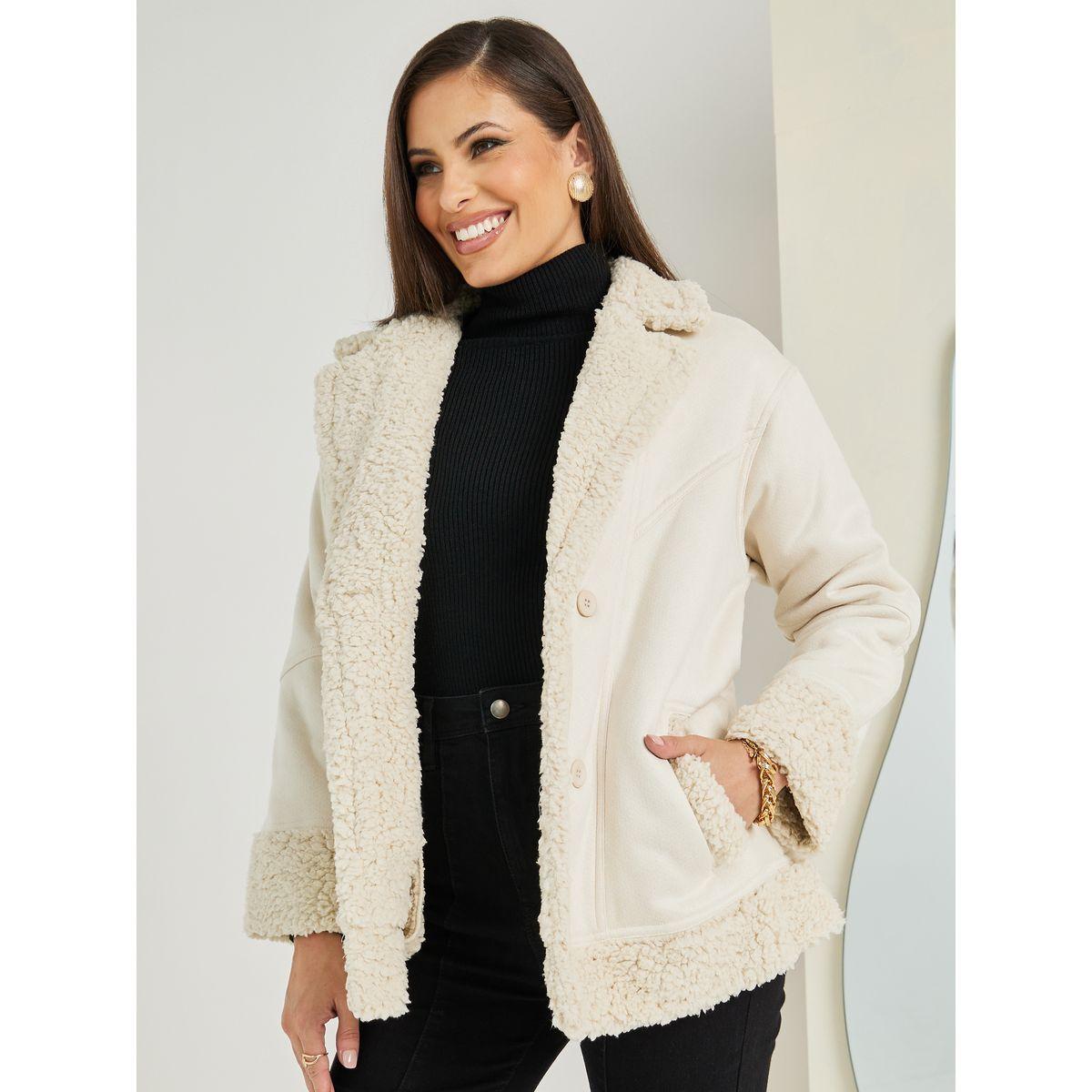 Styli Oversized Suede Biker Jacket With Faux Fur Detail-women-winterwear-coatsandjackets-jackets-image-1