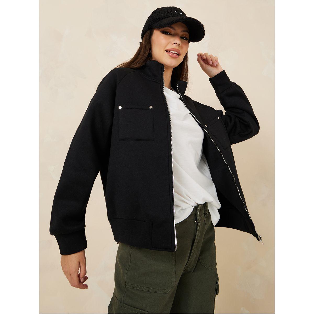 Styli Oversized High Neck Button Detail Bomber Jacket-women-winterwear-coatsandjackets-jackets-image-3