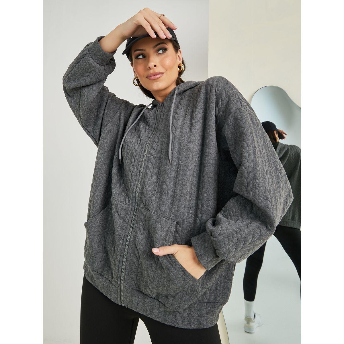 Styli Oversized Textured Zip Through Hoodie-women-winterwear-hoodiesandsweatshirts-hoodies-image-1