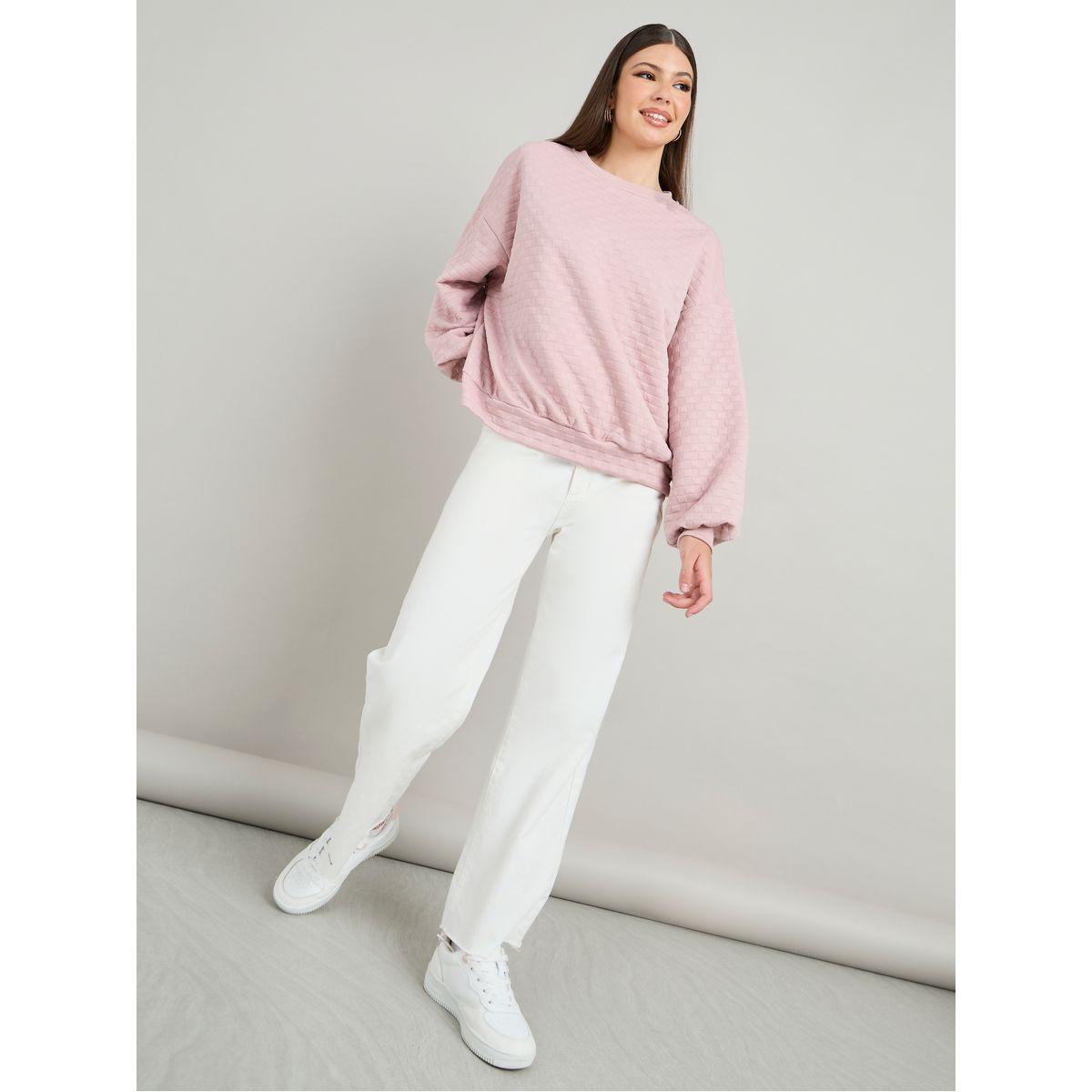 Styli Oversized Solid Textured Sweatshirt-women-winterwear-hoodiesandsweatshirts-sweatshirts-image-2