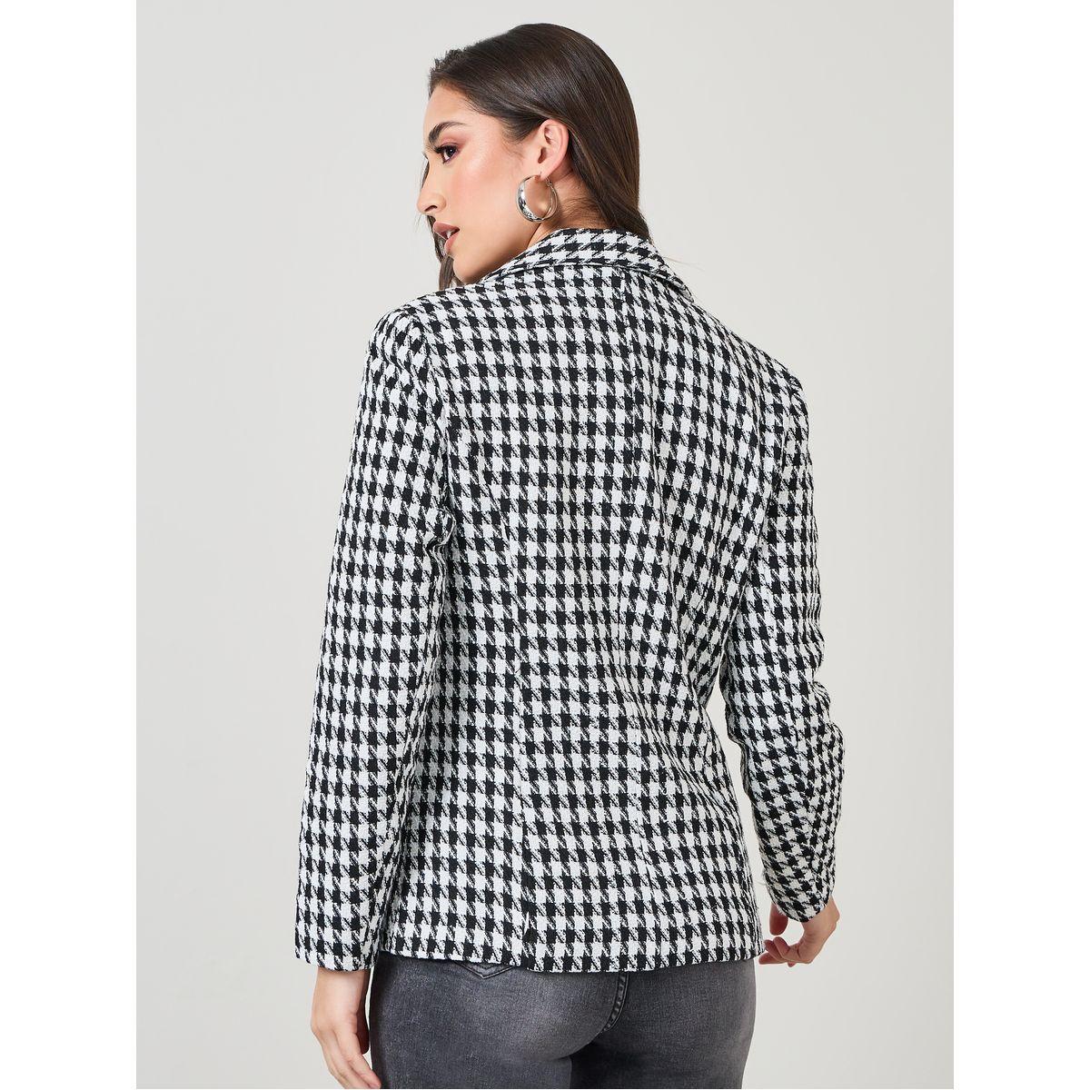 Styli Regular Fit Houndstooth Pattern Tweed Blazer-women-clothing-coatsandjackets-blazers-image-5