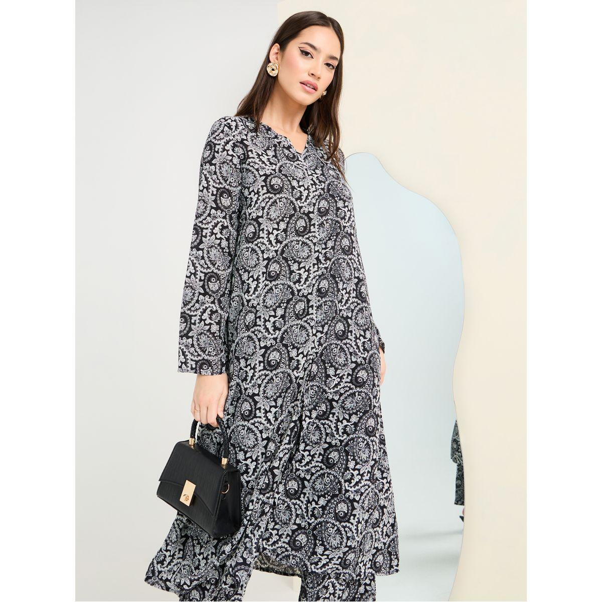 Styli Printed Long Shirt & Wide Leg Pants Modest Set-women-clothing-coordsets-image-1