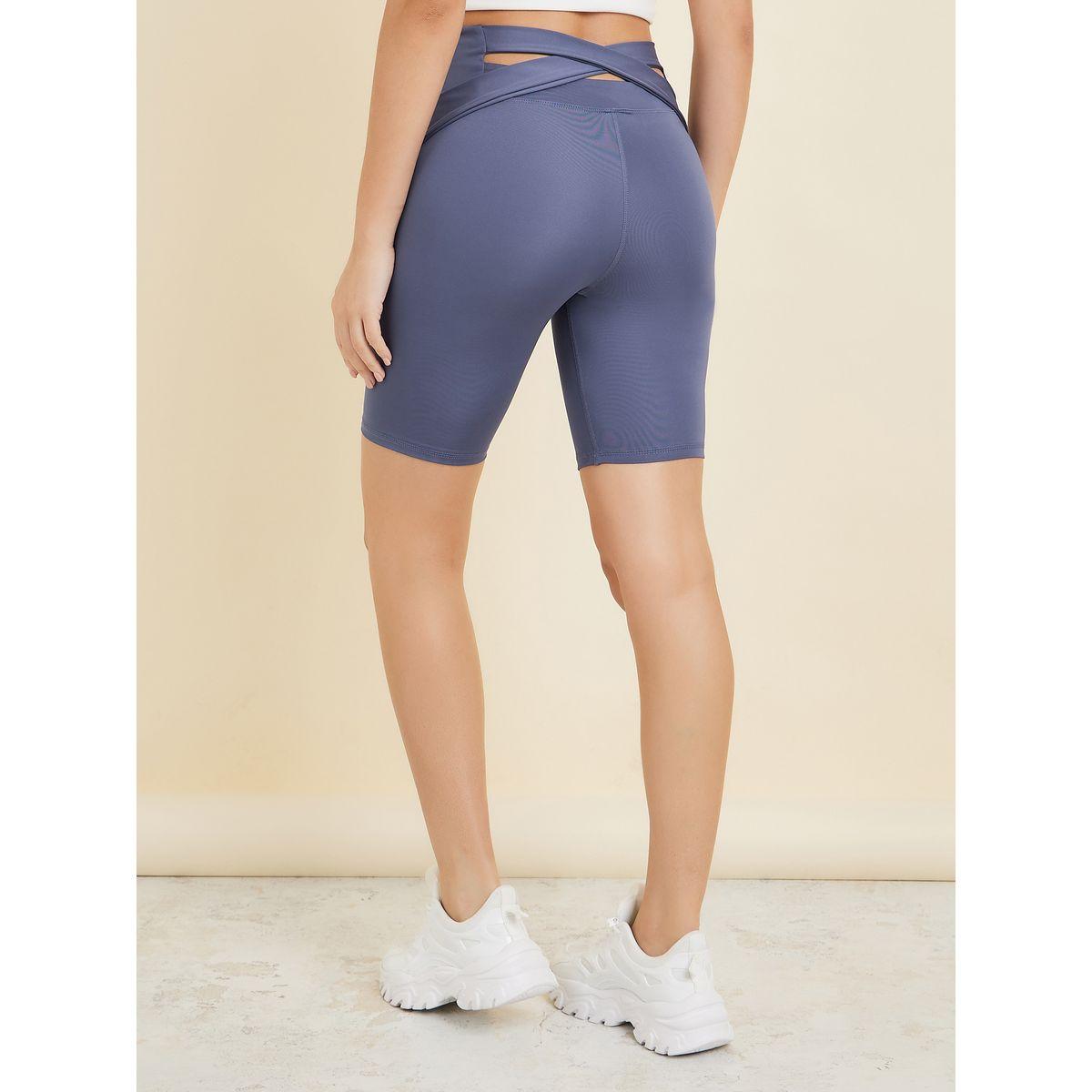 Styli Active Cross Over Back Waist Detail Cycling Shorts-women-clothing-sportswearandactivewear-bottoms-image-1