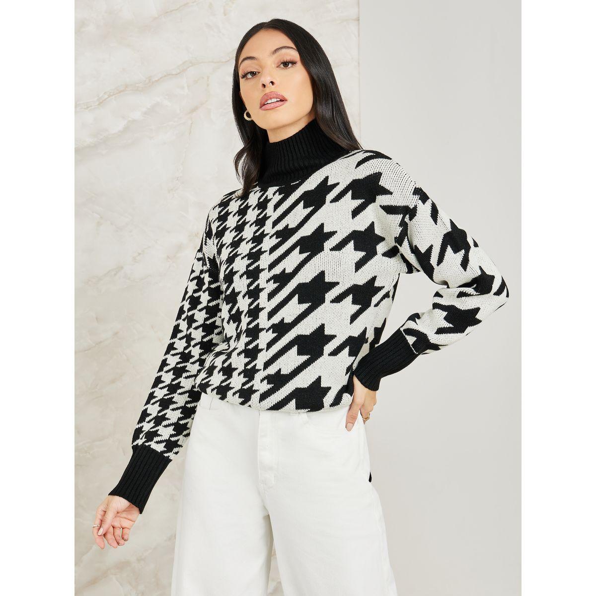 Styli Elevate Oversized Houndstooth Knit Drop Shoulder Sweater-women-clothing-cardigansandjumpers-jumpers-image-1