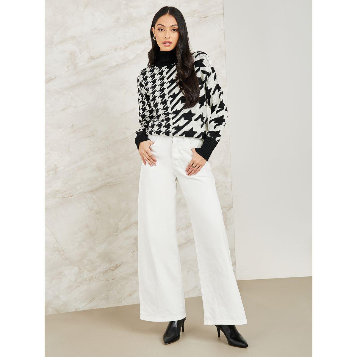 Styli Elevate Oversized Houndstooth Knit Drop Shoulder Sweater-women-clothing-cardigansandjumpers-jumpers-image-2