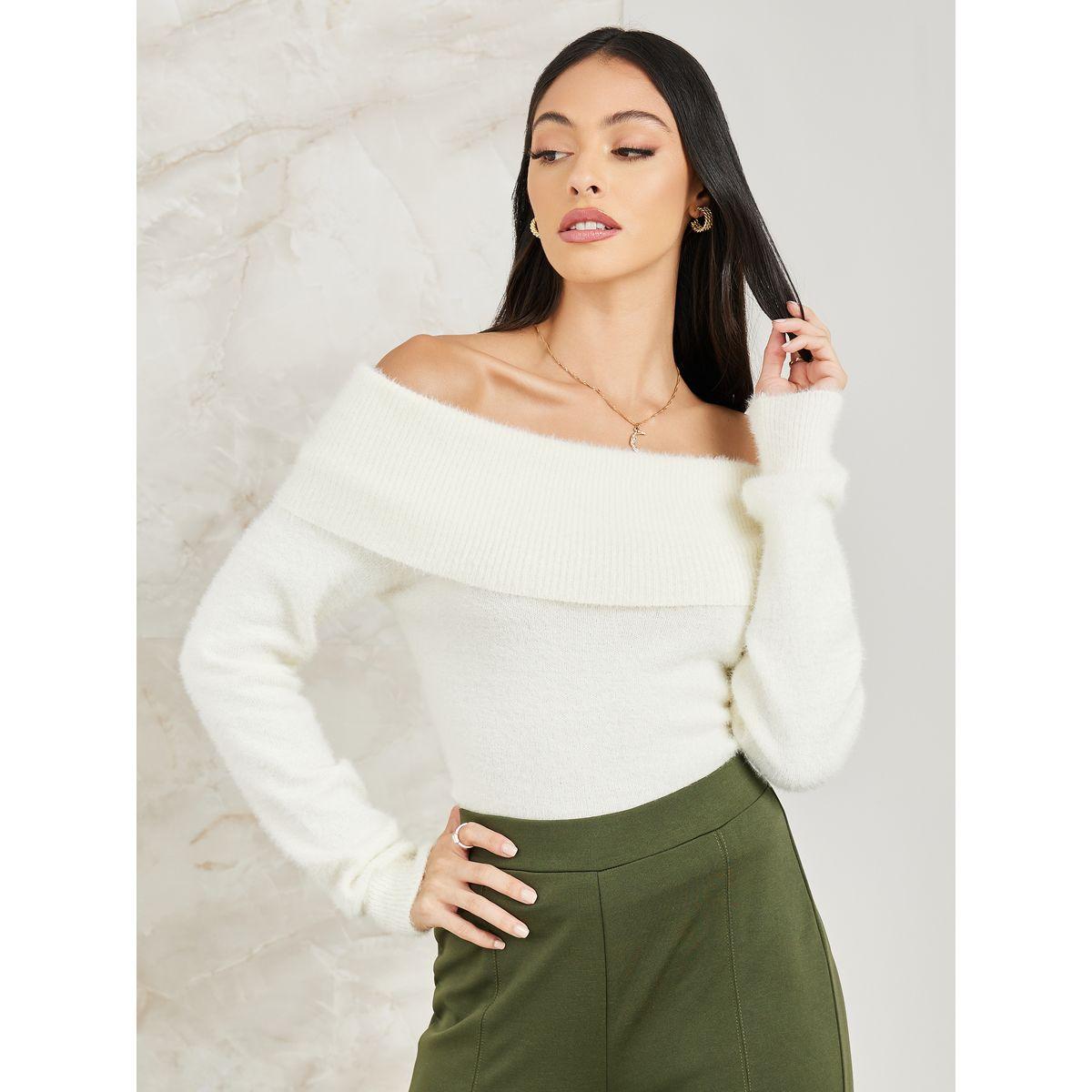 Styli Elevate Regular Fit Fuzzy Yarn Off Shoulder Neck Sweater-women-clothing-cardigansandjumpers-jumpers-image-1