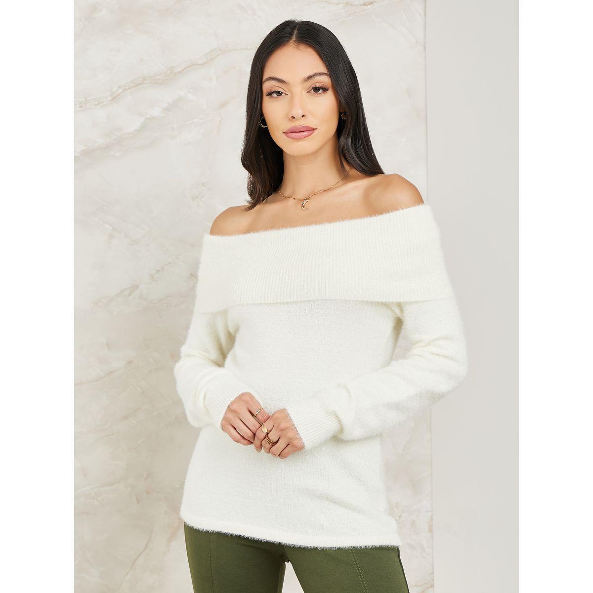 Styli Elevate Regular Fit Fuzzy Yarn Off Shoulder Neck Sweater-women-clothing-cardigansandjumpers-jumpers-image-3