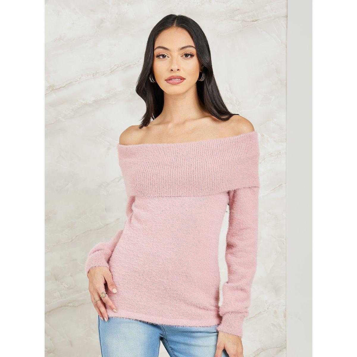 Styli Elevate Regular Fit Fuzzy Yarn Off Shoulder Neck Sweater-women-clothing-cardigansandjumpers-jumpers-image-3
