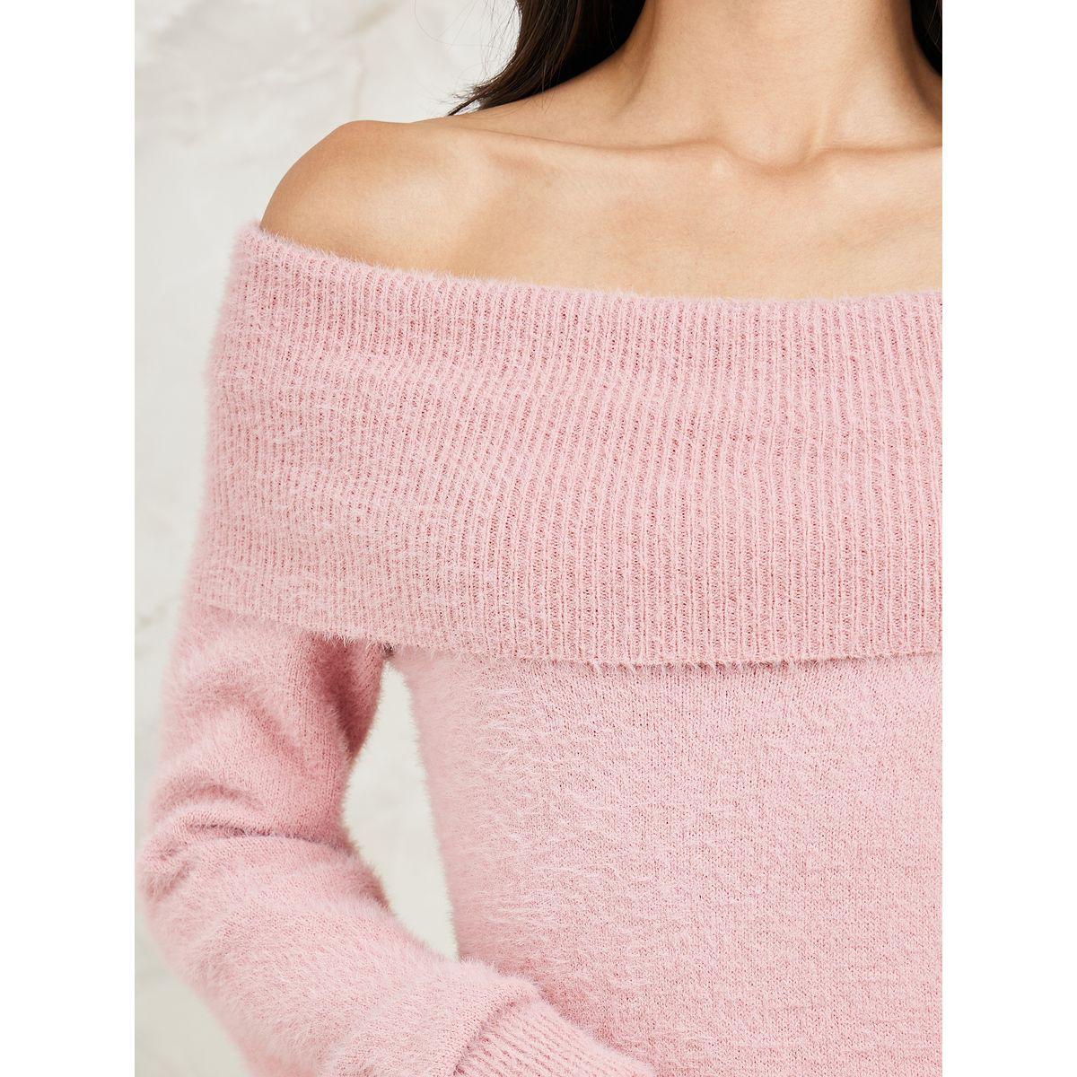 Styli Elevate Regular Fit Fuzzy Yarn Off Shoulder Neck Sweater-women-clothing-cardigansandjumpers-jumpers-image-4