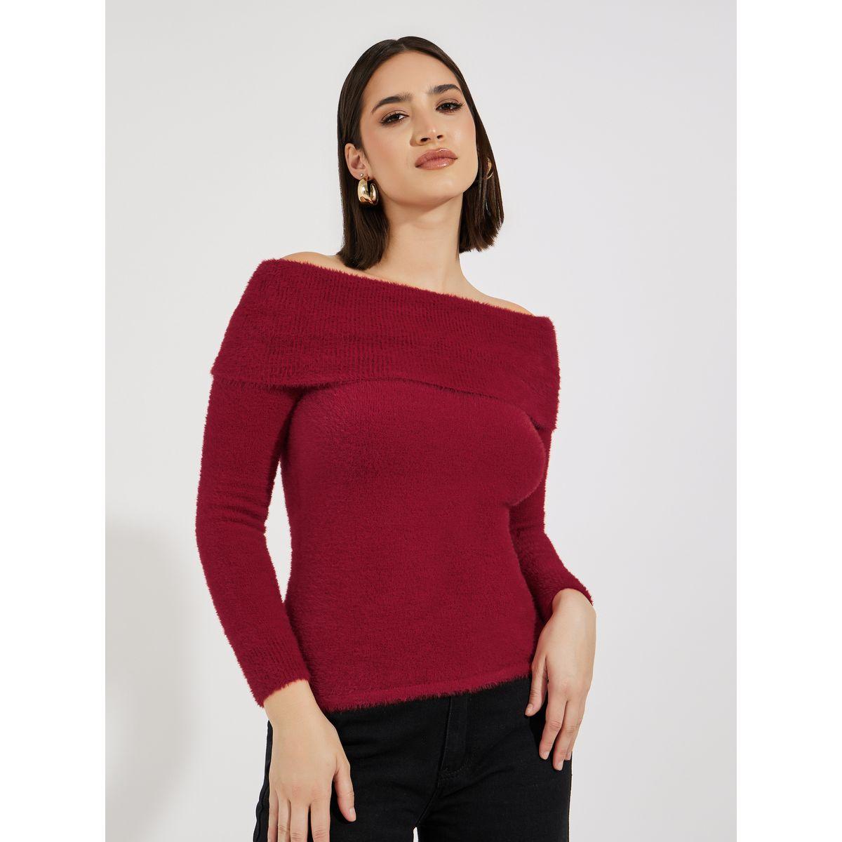 Styli Elevate Regular Fit Fuzzy Yarn Off Shoulder Neck Sweater-women-clothing-cardigansandjumpers-jumpers-image-1