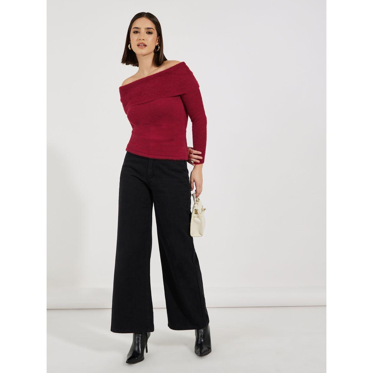Styli Elevate Regular Fit Fuzzy Yarn Off Shoulder Neck Sweater-women-clothing-cardigansandjumpers-jumpers-image-2
