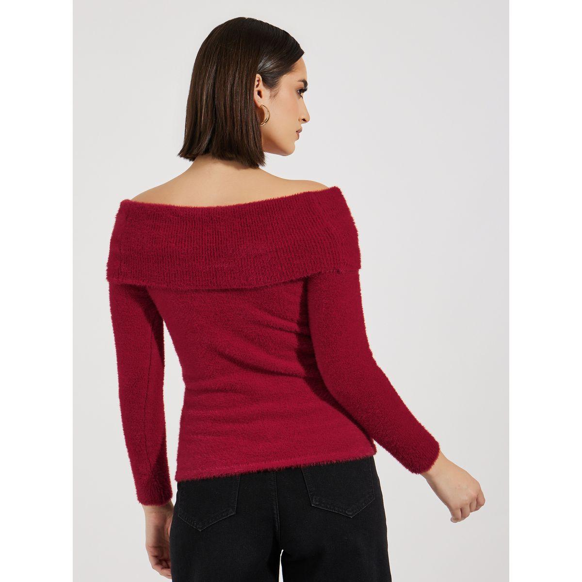 Styli Elevate Regular Fit Fuzzy Yarn Off Shoulder Neck Sweater-women-clothing-cardigansandjumpers-jumpers-image-4