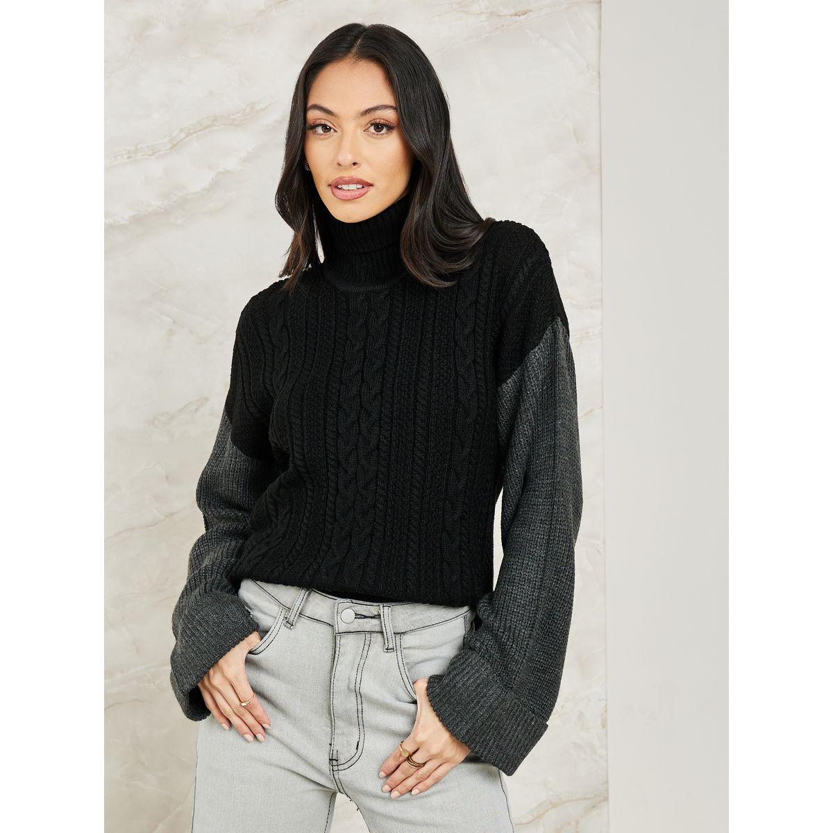 Styli Elevate Oversized Cable Knit Colorblock Sweater with Extended Sleeve-women-clothing-cardigansandjumpers-jumpers-image-1