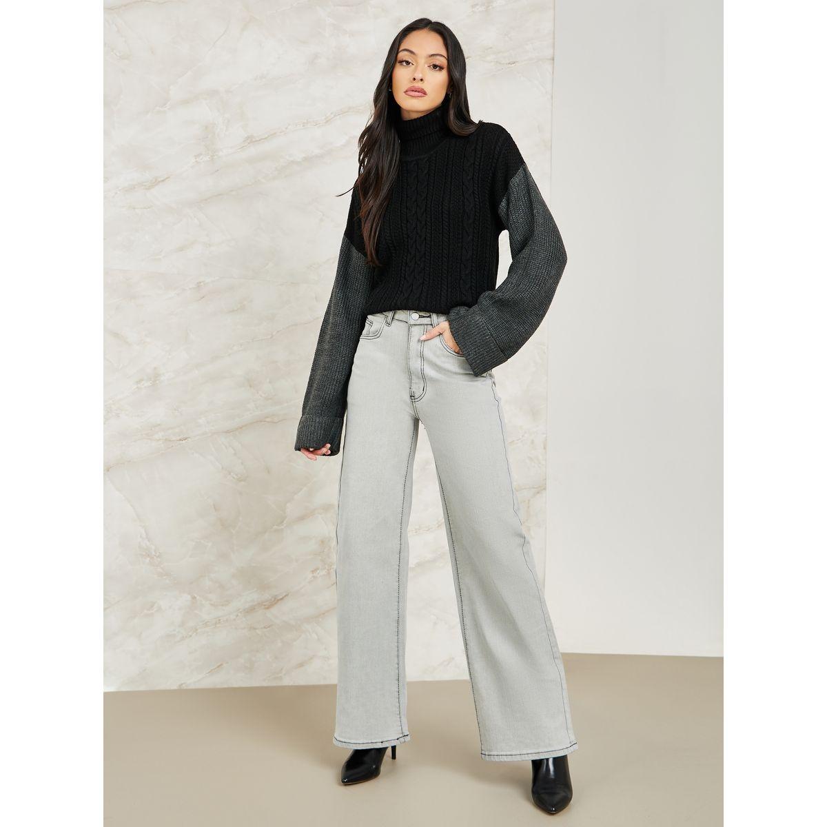 Styli Elevate Oversized Cable Knit Colorblock Sweater with Extended Sleeve-women-clothing-cardigansandjumpers-jumpers-image-2