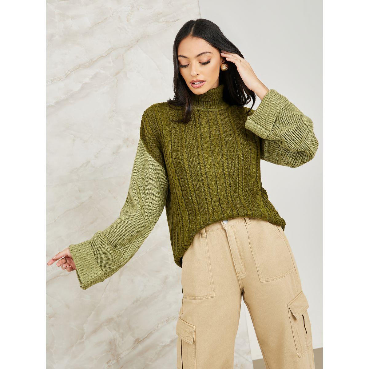 Styli Elevate Oversized Cable Knit Colorblock Sweater with Extended Sleeve-women-clothing-cardigansandjumpers-jumpers-image-1
