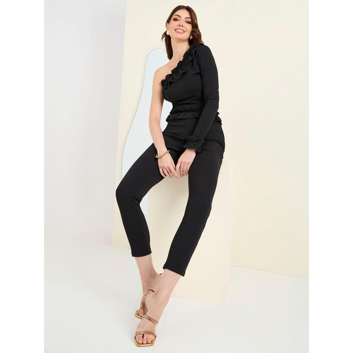 Styli Ruffled One Shoulder Crop Top & Trouser Co-Ords-women-clothing-coordsets-image-1