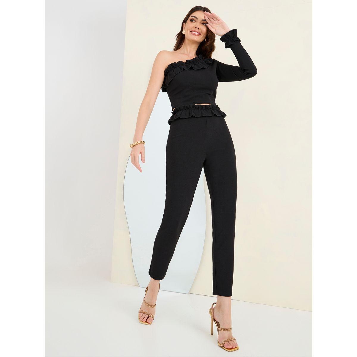 Styli Ruffled One Shoulder Crop Top & Trouser Co-Ords-women-clothing-coordsets-image-2