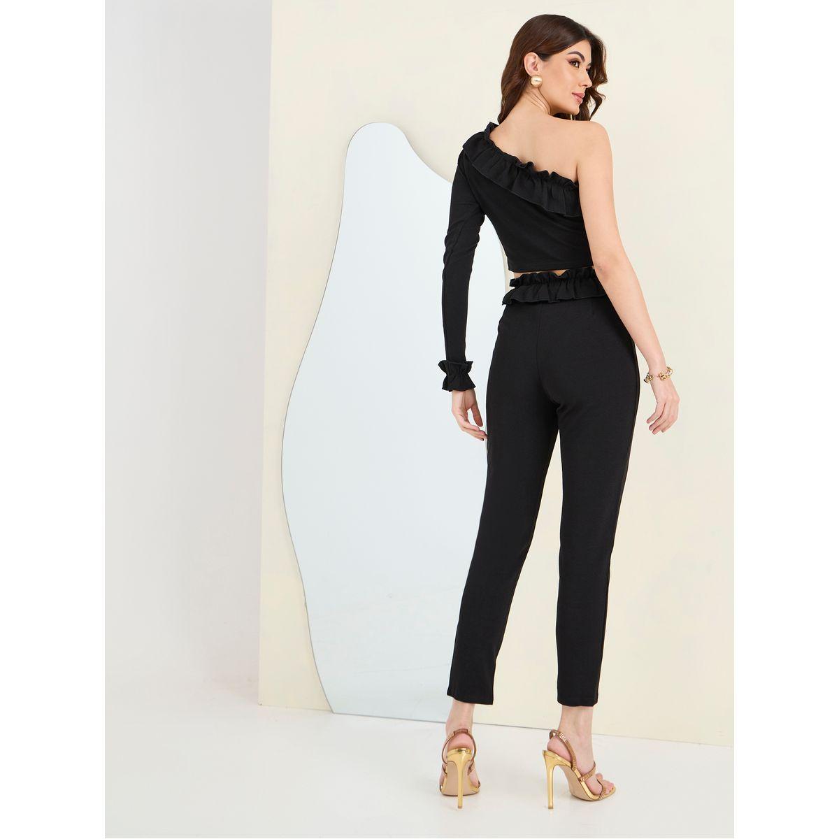 Styli Ruffled One Shoulder Crop Top & Trouser Co-Ords-women-clothing-coordsets-image-6