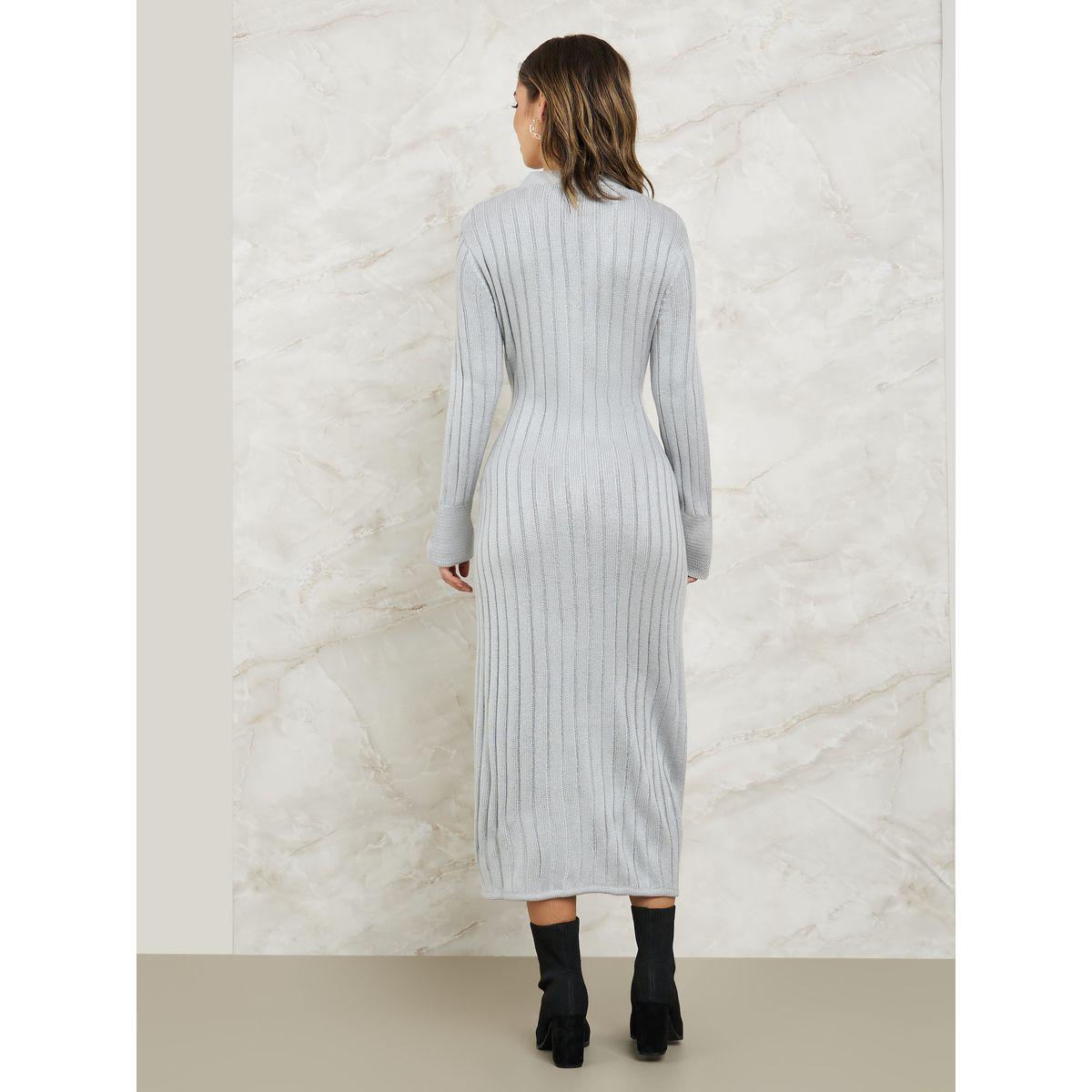 Styli Front Button Closure Bodycon Sweater Midi Dress-women-clothing-dresses-image-4