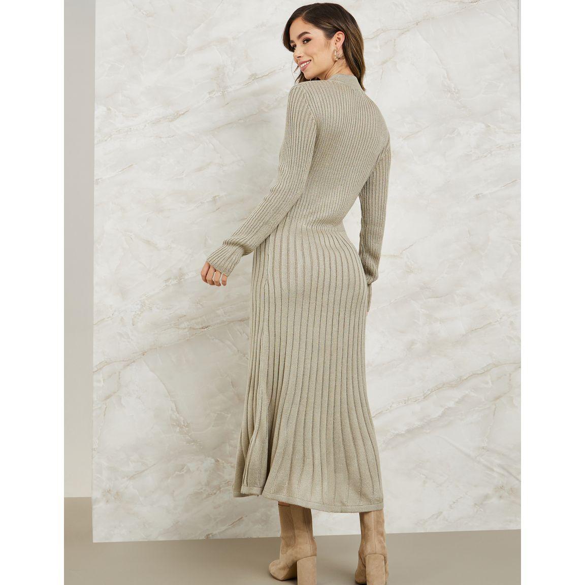 فستان ميدي مضلع بياقة عالية-women-clothing-dresses-image-4