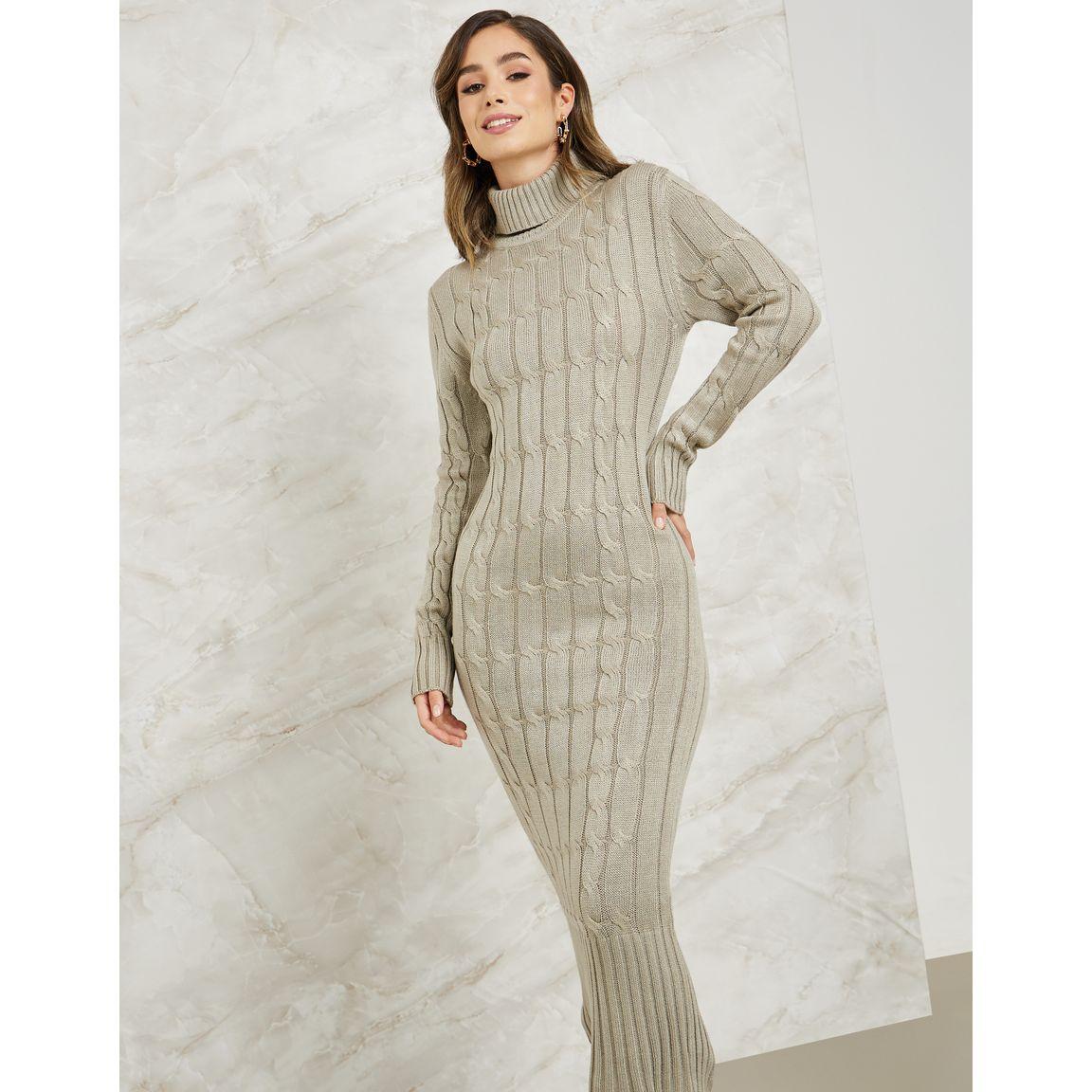 Styli Cable Knit Turtle Neck Sweater Midi Bodycon Dress-women-clothing-dresses-image-2