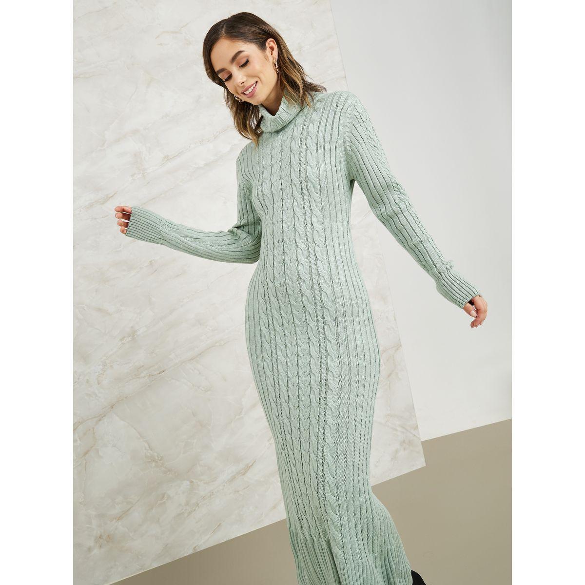 Styli Cable Knit Turtle Neck Sweater Midi Dress-women-clothing-dresses-image-2
