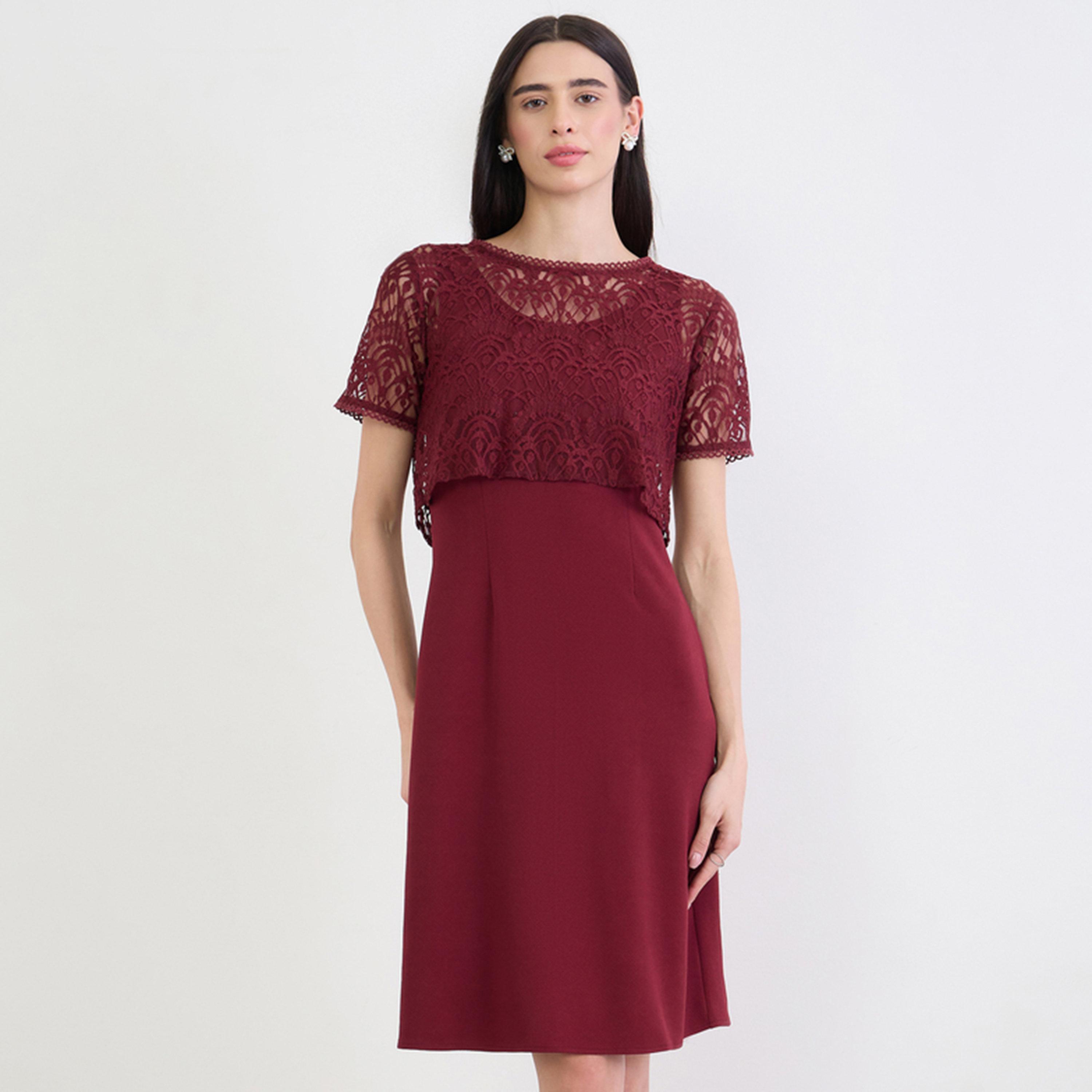 فستان ضيق بطول الركبة مع طبقة دانتيل-women-clothing-dresses-image-1
