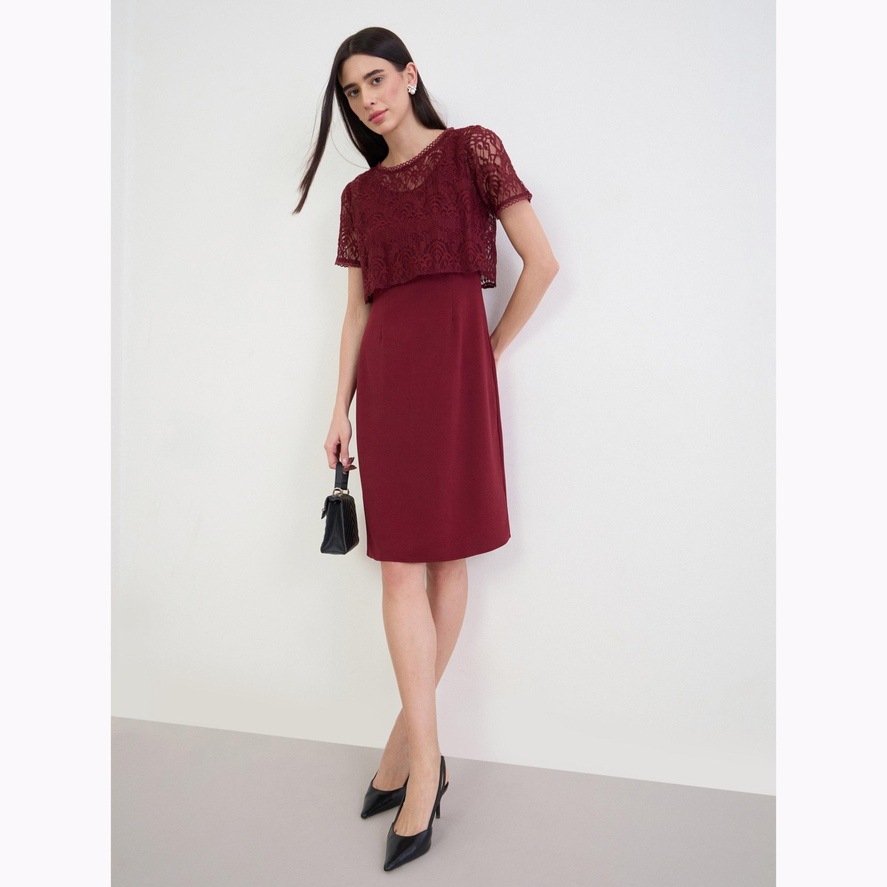 فستان ضيق بطول الركبة مع طبقة دانتيل-women-clothing-dresses-image-2