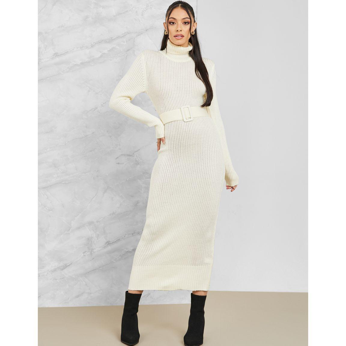 فستان ميدي ضيق بتفاصيل مضلعة وحزام-women-clothing-dresses-image-1