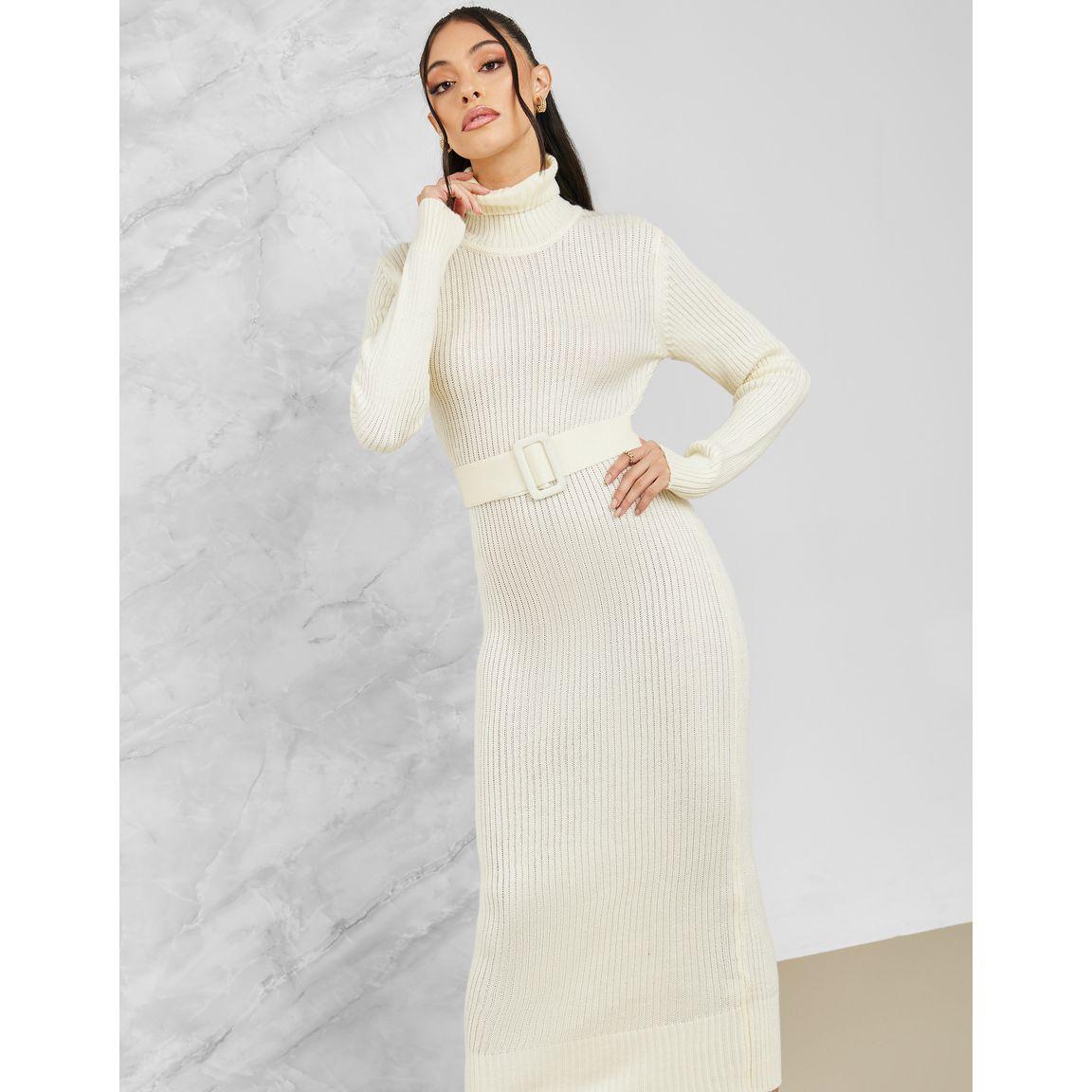 فستان ميدي ضيق بتفاصيل مضلعة وحزام-women-clothing-dresses-image-2