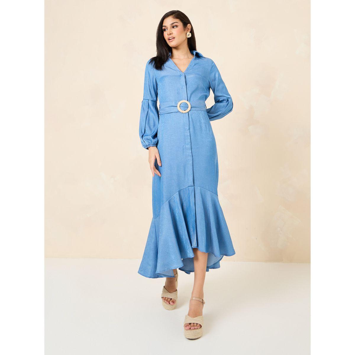 Styli Asymmetrical Ruffle Hem Belted Maxi Dress-women-clothing-dresses-image-1