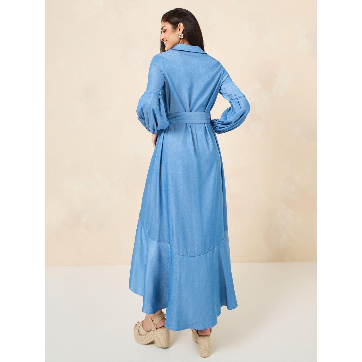 Styli Asymmetrical Ruffle Hem Belted Maxi Dress-women-clothing-dresses-image-4