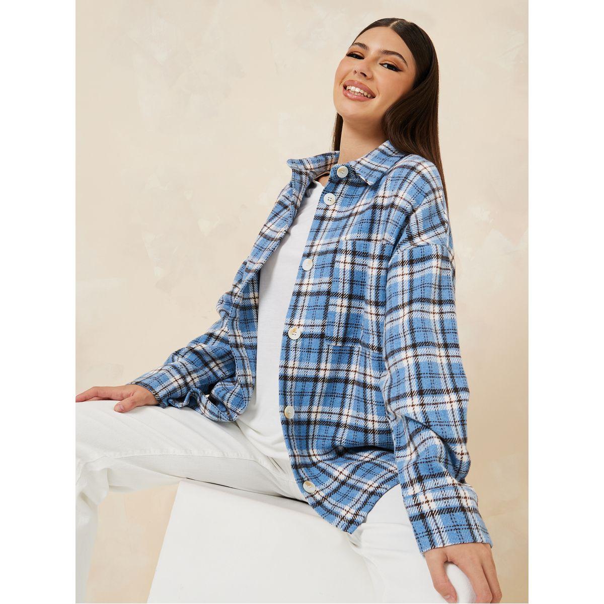 Styli Oversized Checked Design Wool Like Shacket-women-winterwear-coatsandjackets-jackets-image-1