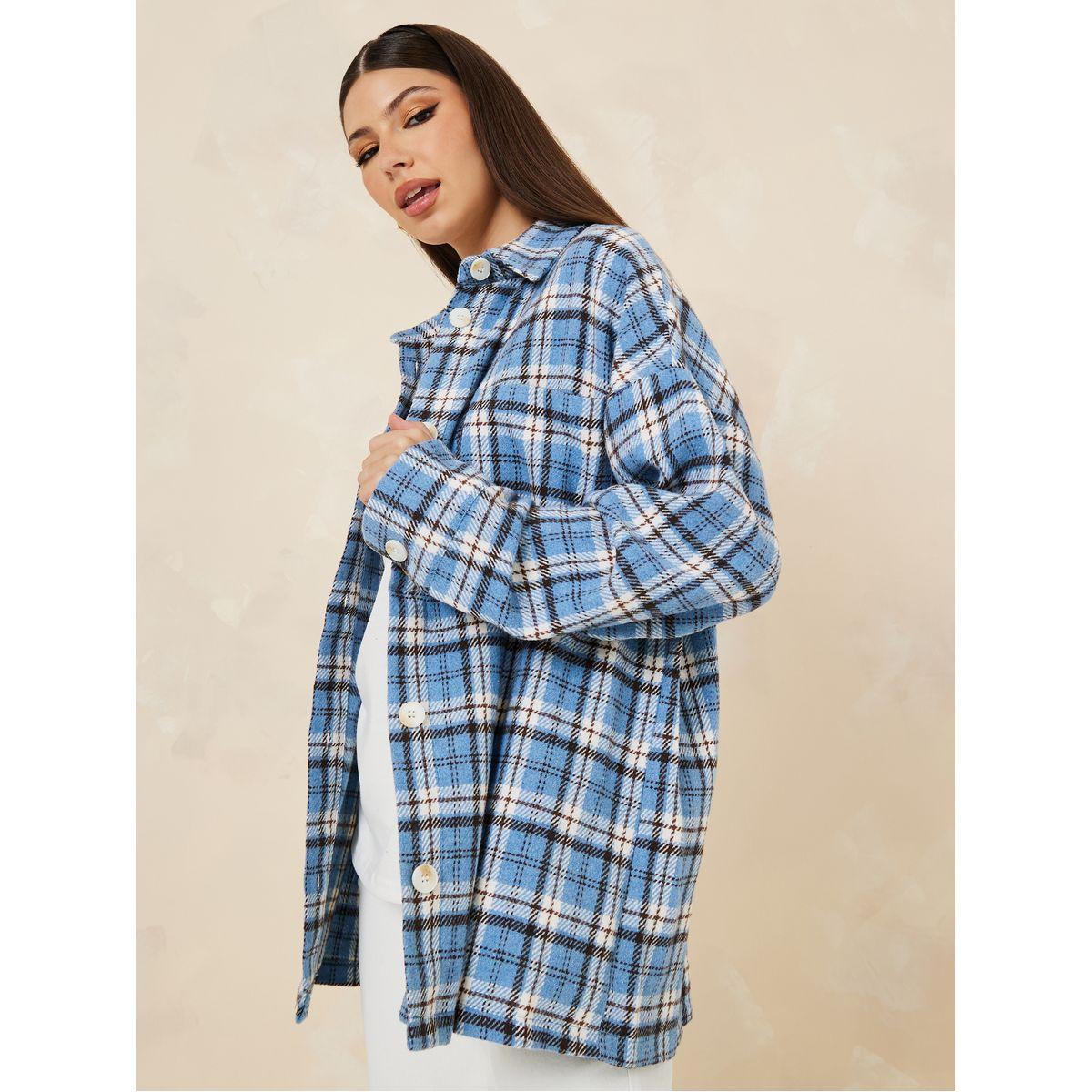 Styli Oversized Checked Design Wool Like Shacket-women-winterwear-coatsandjackets-jackets-image-3