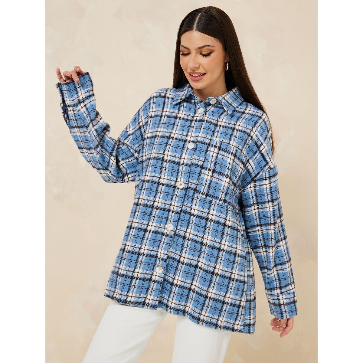 Styli Oversized Checked Design Wool Like Shacket-women-winterwear-coatsandjackets-jackets-image-4