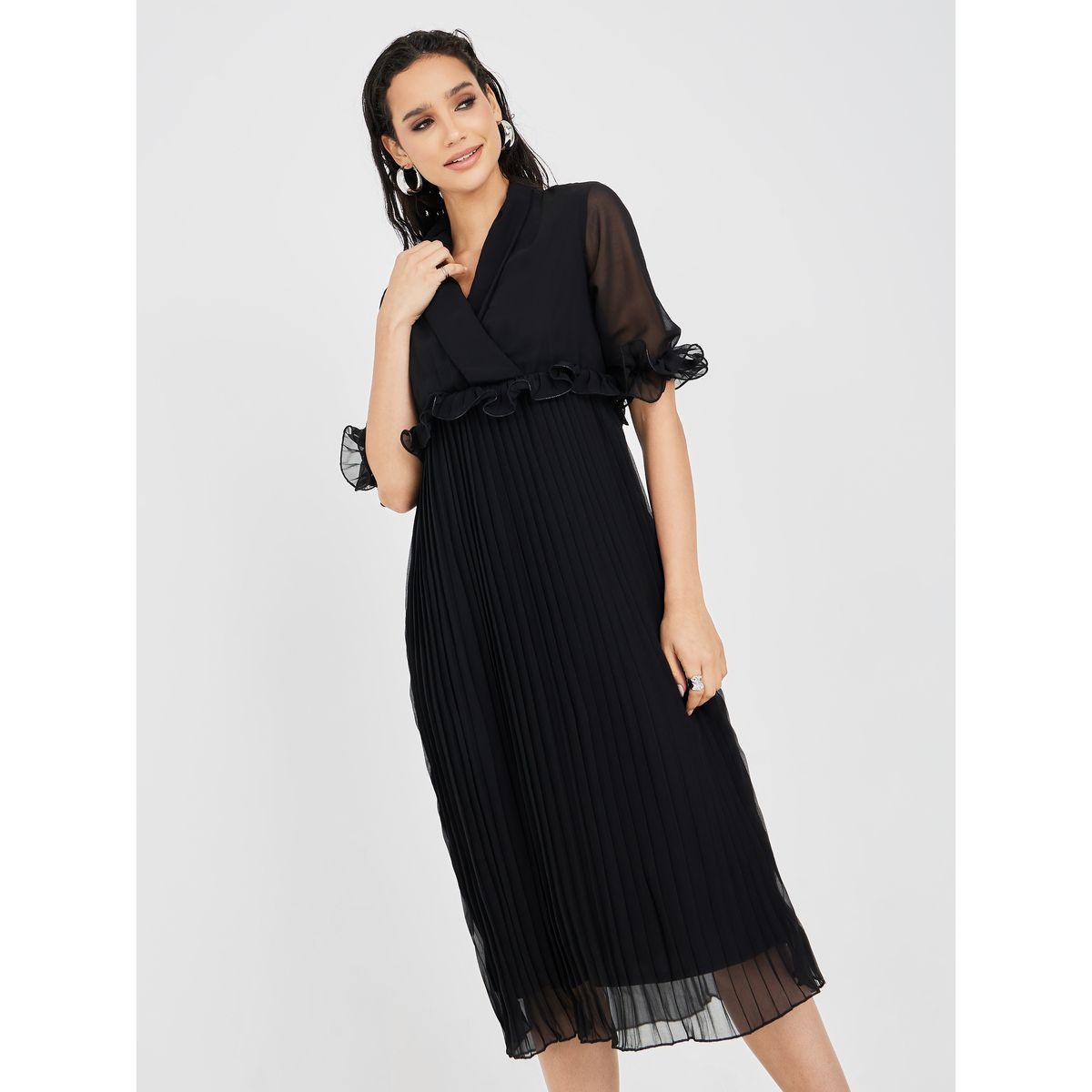 فستان ميدي مزين بكسرات وكشكش-women-clothing-dresses-image-2