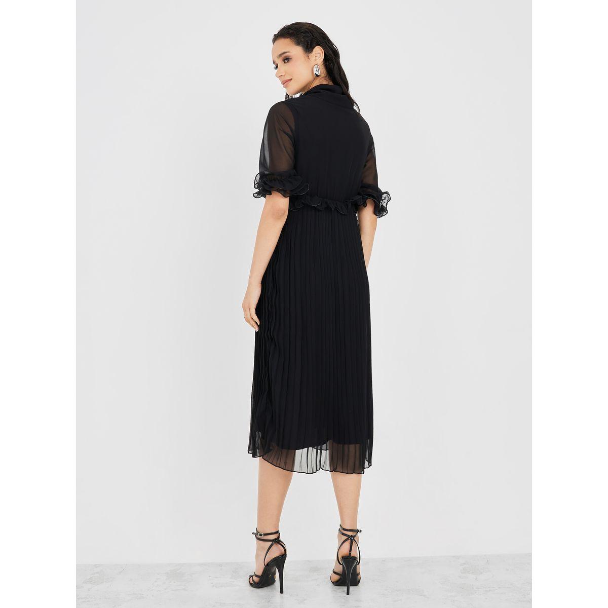 Styli Ruffle Detail Pleated A-Line Midi Dress-women-clothing-dresses-image-4