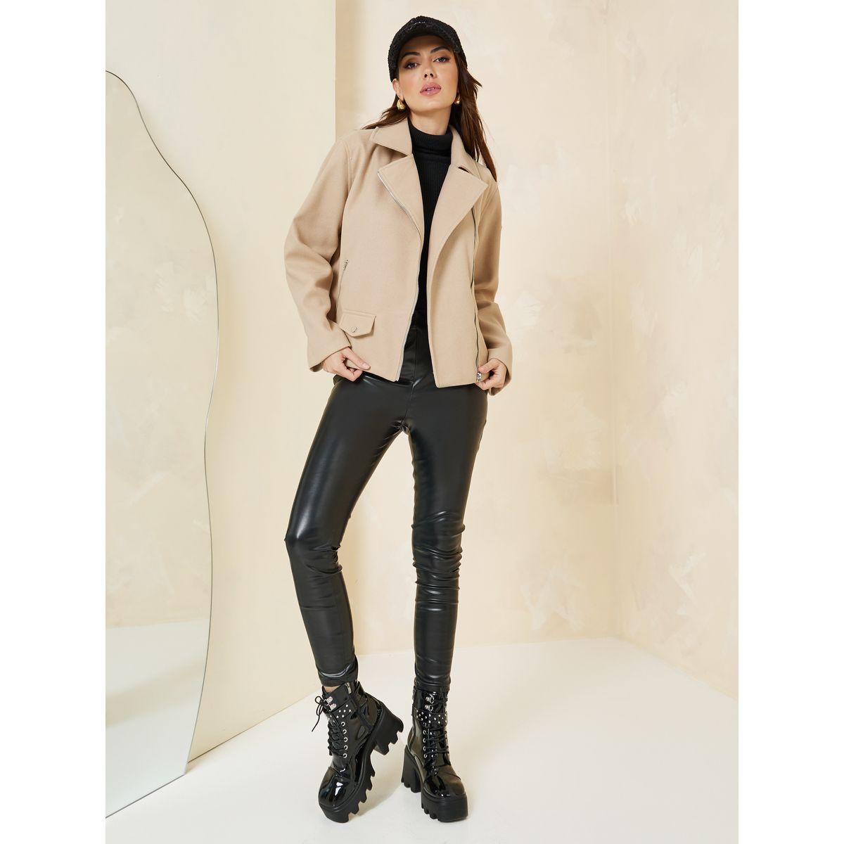 Styli Regular Fit Wool Look Biker Jacket-women-winterwear-coatsandjackets-jackets-image-2